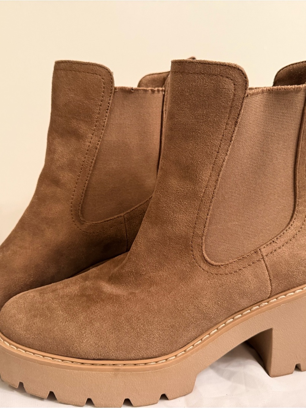 Dolce Vita Tan Suede Chelsea Lug Ankle Boots